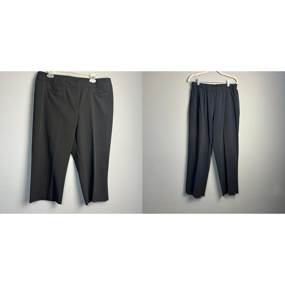 Bundle of 2 Larry Levine Investment Petite Stretch Black Pants 16P Straight Leg‎